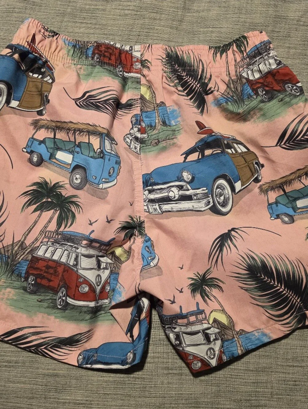 Men's Pink Vw Bus Retro Car Print Swim Trunks